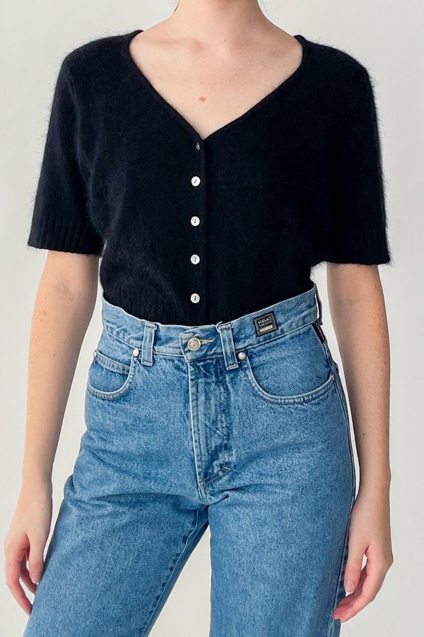 Vintage Angora Cardigan Sweater - Black Vintage Angora Cardigan Sweater - Black