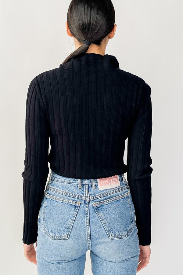 Vintage Ribbed Rhinestone Zipper Top - Black Vintage Ribbed Rhinestone Zipper Top - Black