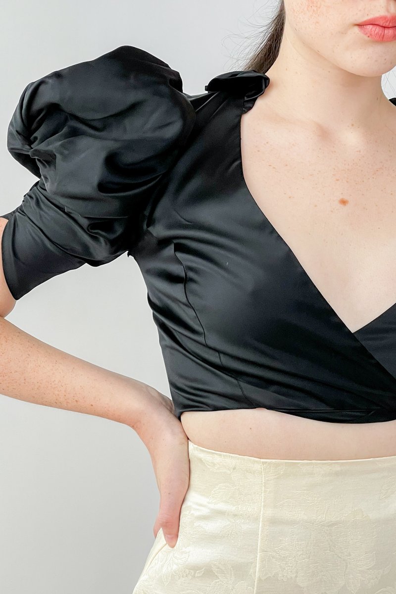 satin puff sleeve blouse
