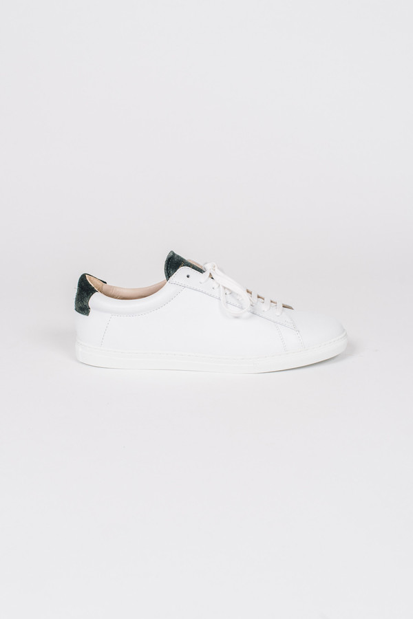 Zespa White Sneaker with Green Suede