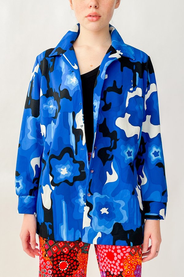 Vintage Abstract Squiggle Print Blouse - Cobalt Vintage Abstract Squiggle Print Blouse - Cobalt