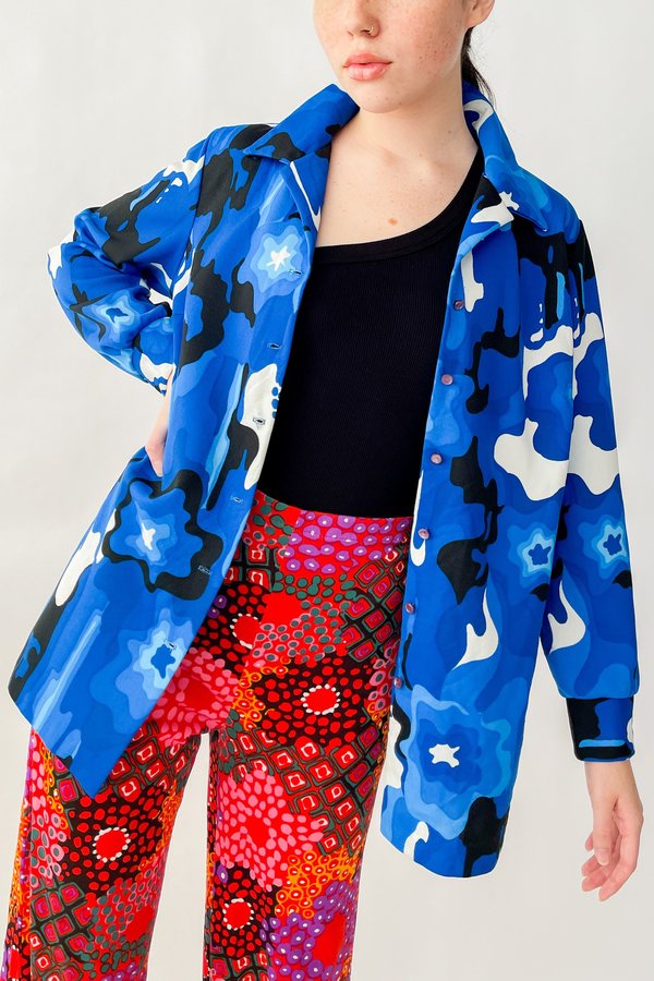 Vintage Abstract Squiggle Print Blouse - Cobalt Vintage Abstract Squiggle Print Blouse - Cobalt
