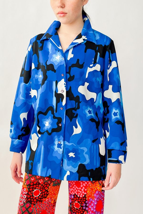 Vintage Abstract Squiggle Print Blouse - Cobalt Vintage Abstract Squiggle Print Blouse - Cobalt