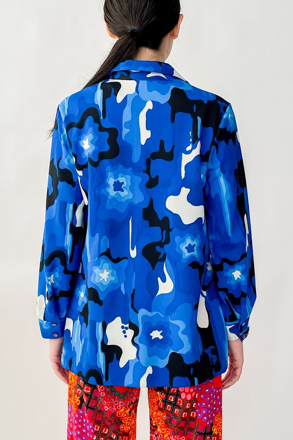 Vintage Abstract Squiggle Print Blouse - Cobalt Vintage Abstract Squiggle Print Blouse - Cobalt