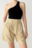 Vintage High Rise Silk Pleated Shorts - Ecru - Thumbnail 1