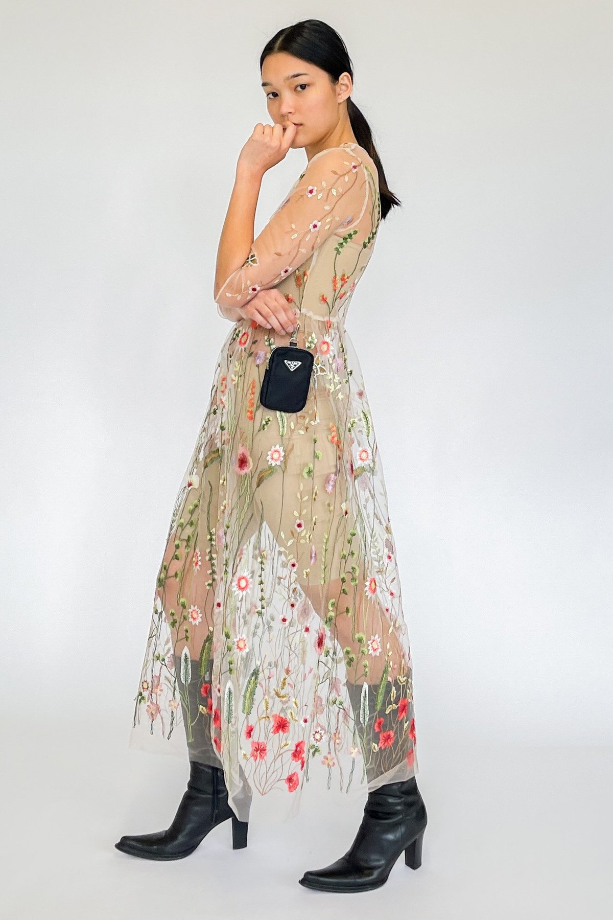 【美品】Acka all sheer flower dress（beige） Acka all sheer flower dress beige