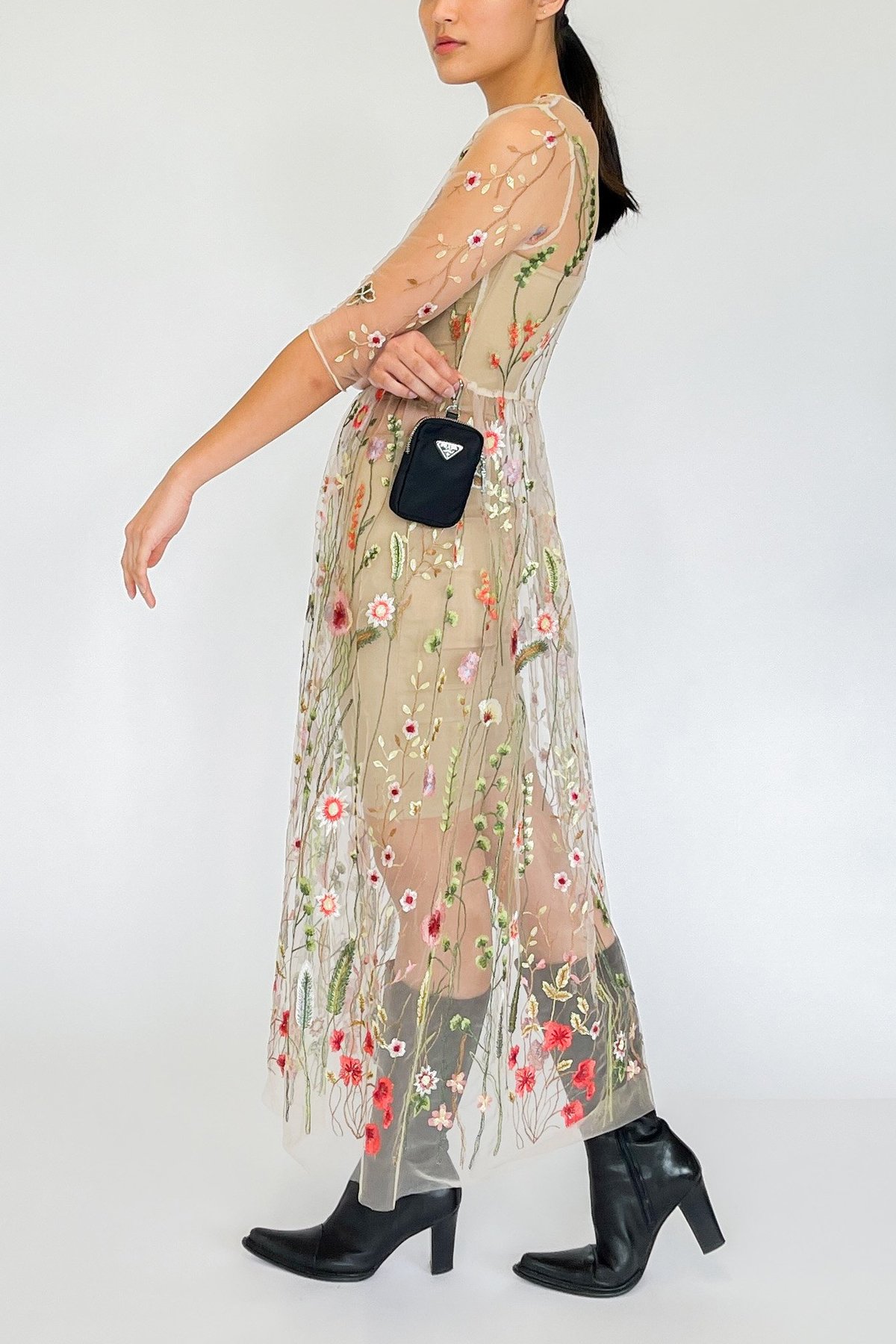 Flower Embroidered Sheer Organza Dress (S) | Garmentory