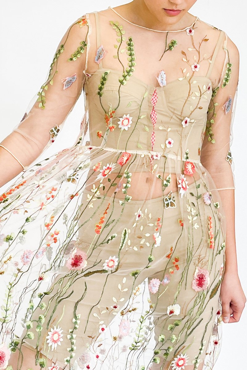 Acka all sheer flower dress（beige） Acka all sheer flower dress（beige） Acka all sheer flower