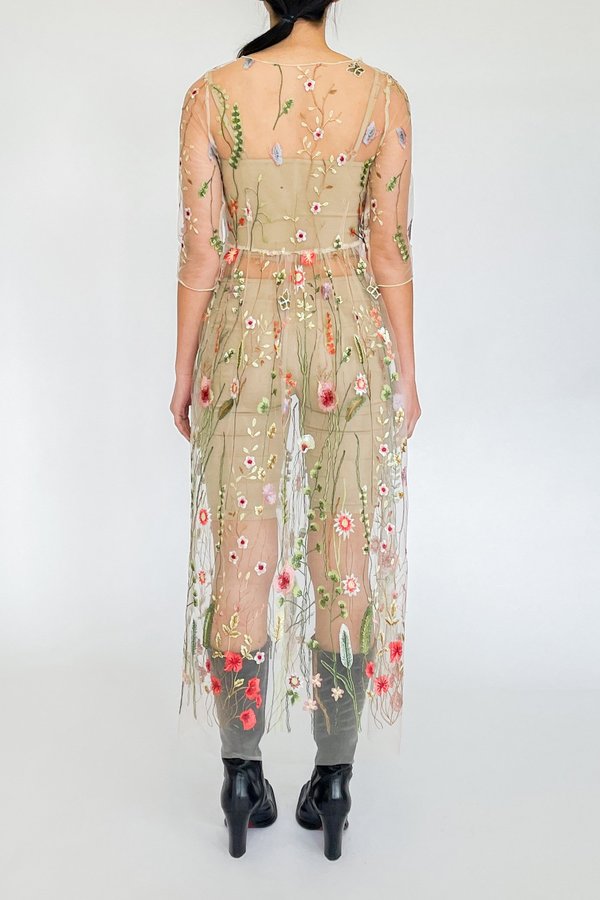 sachin and babi light blue dress Flower Embroidered Sheer Organza Dress (S)