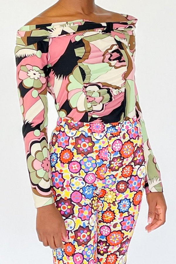 Vintage Geometric Print Ruched Top Vintage Geometric Print Ruched Top