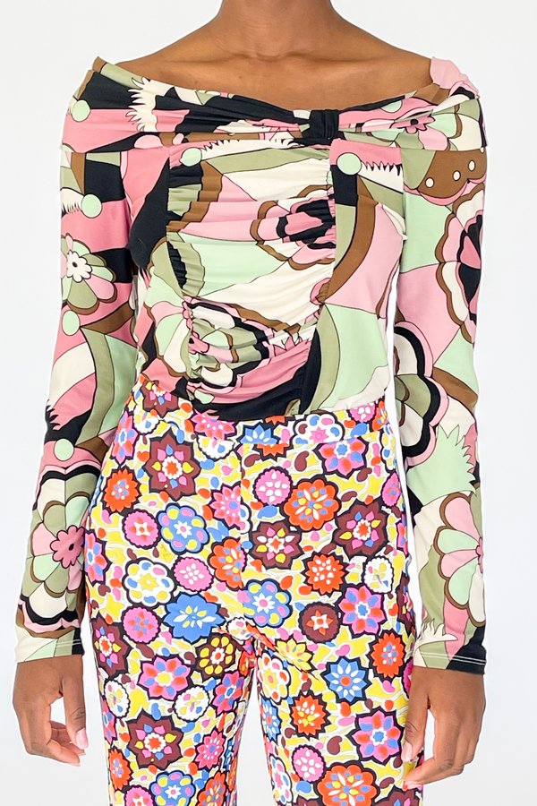 Vintage Geometric Print Ruched Top Vintage Geometric Print Ruched Top