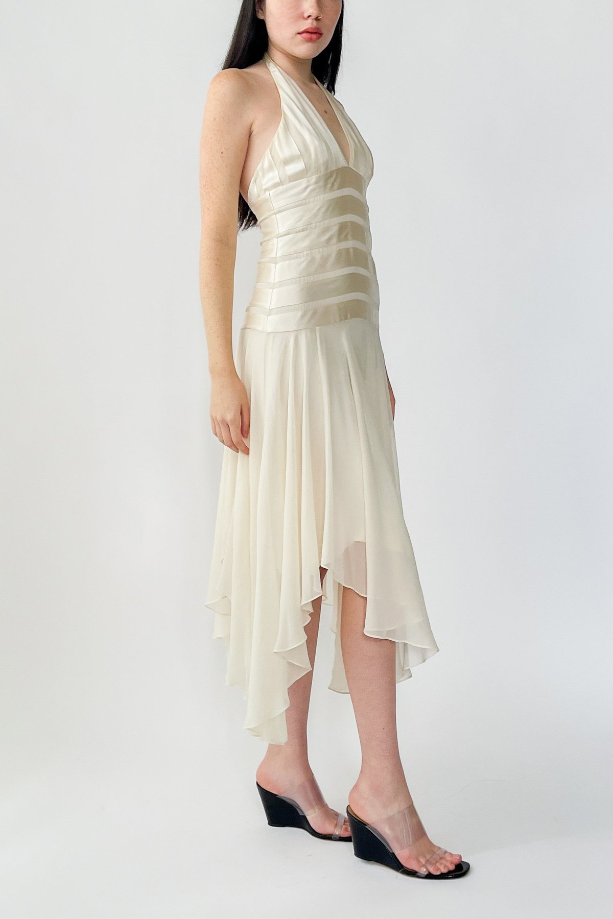 Vintage Silk Sheer Layered Halter Dress Ivory Garmentory