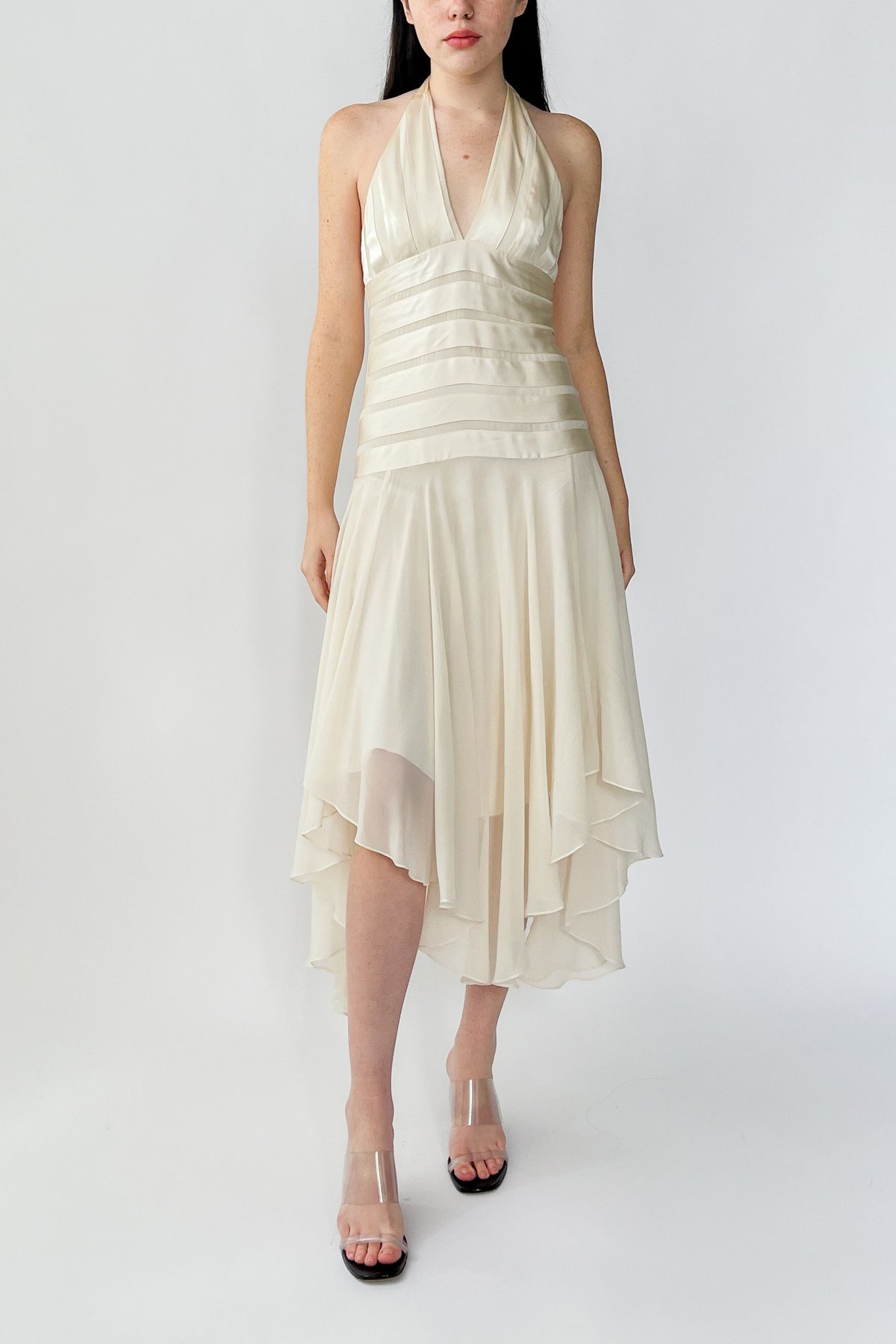 Vintage Silk Sheer Layered Halter Dress Ivory Garmentory