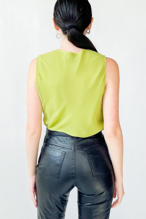 Vintage Ruffled Silk Sleeveless Blouse - Lime Vintage Ruffled Silk Sleeveless Blouse - Lime