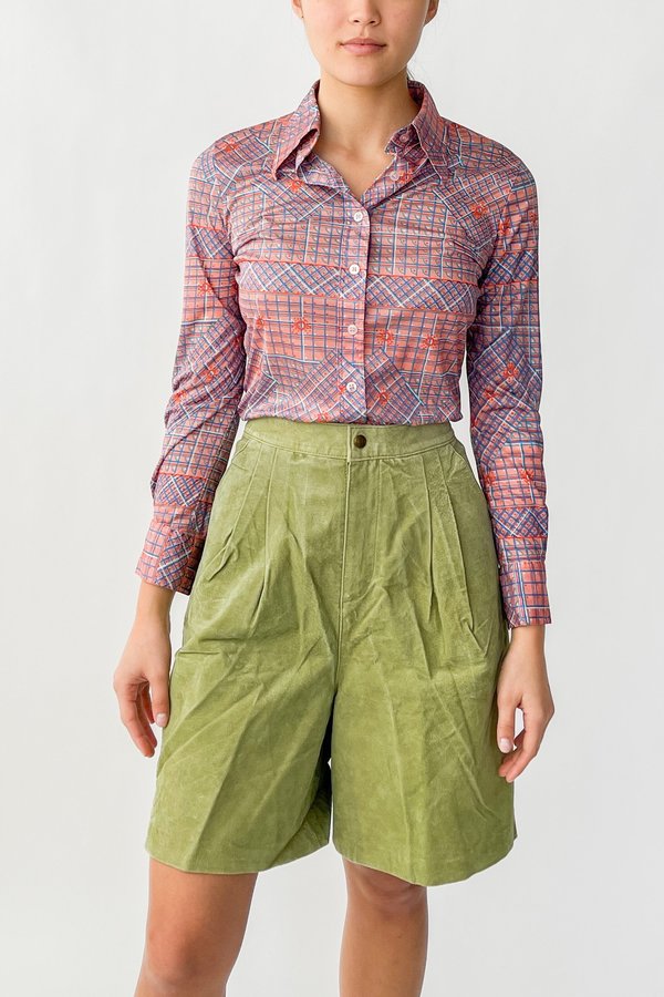 Vintage Suede Pleated Shorts - Lime Vintage Suede Pleated Shorts - Lime
