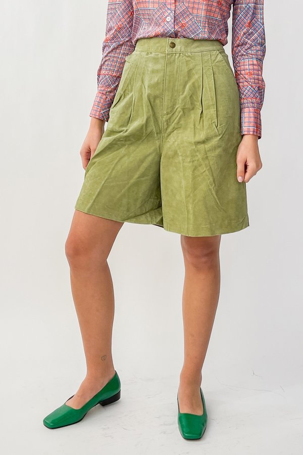 Vintage Suede Pleated Shorts - Lime Vintage Suede Pleated Shorts - Lime