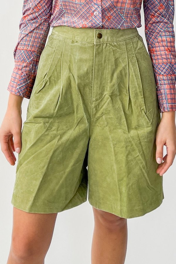Vintage Suede Pleated Shorts - Lime Vintage Suede Pleated Shorts - Lime