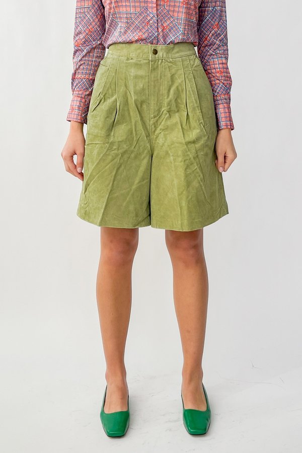 Vintage Suede Pleated Shorts - Lime Vintage Suede Pleated Shorts - Lime