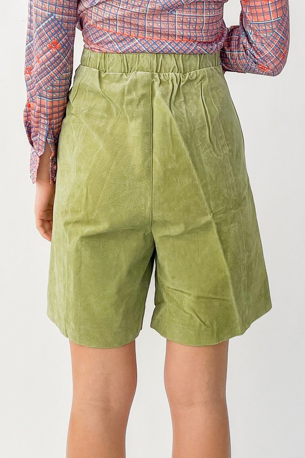 Vintage Suede Pleated Shorts - Lime Vintage Suede Pleated Shorts - Lime
