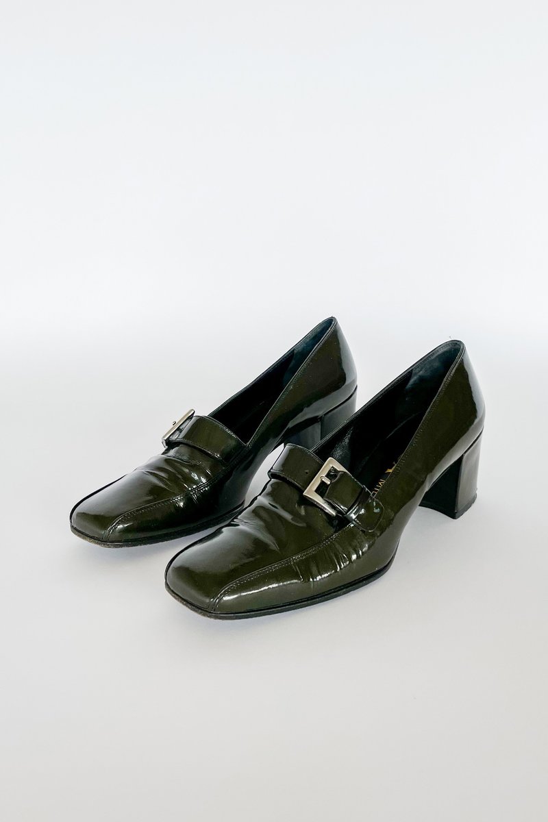 Vintage Prada Patent Leather Loafers Deep Green