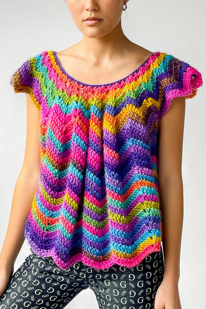Vintage Crochet Ruffle Top - Rainbow