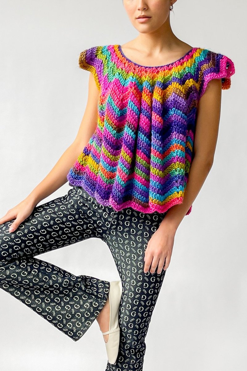 Vintage Crochet Ruffle Top - Rainbow