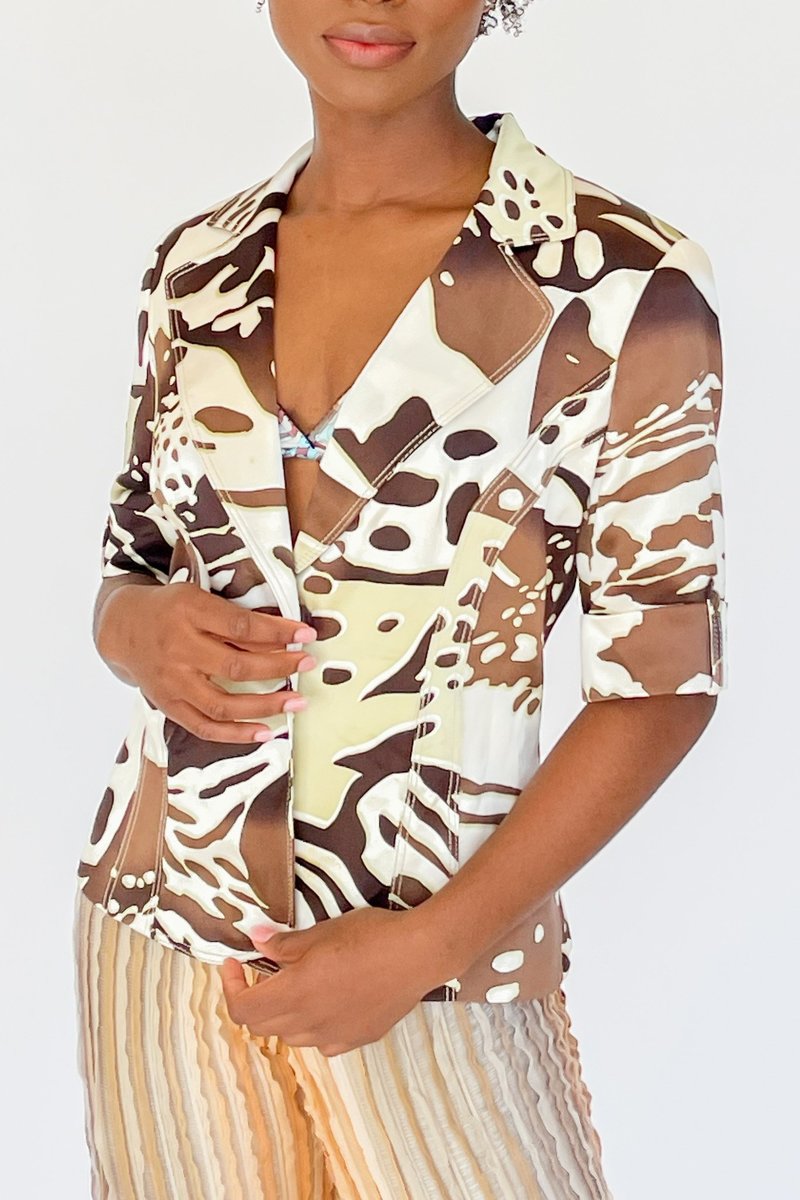 Vintage Silk Short Sleeve Jacket - Abstract