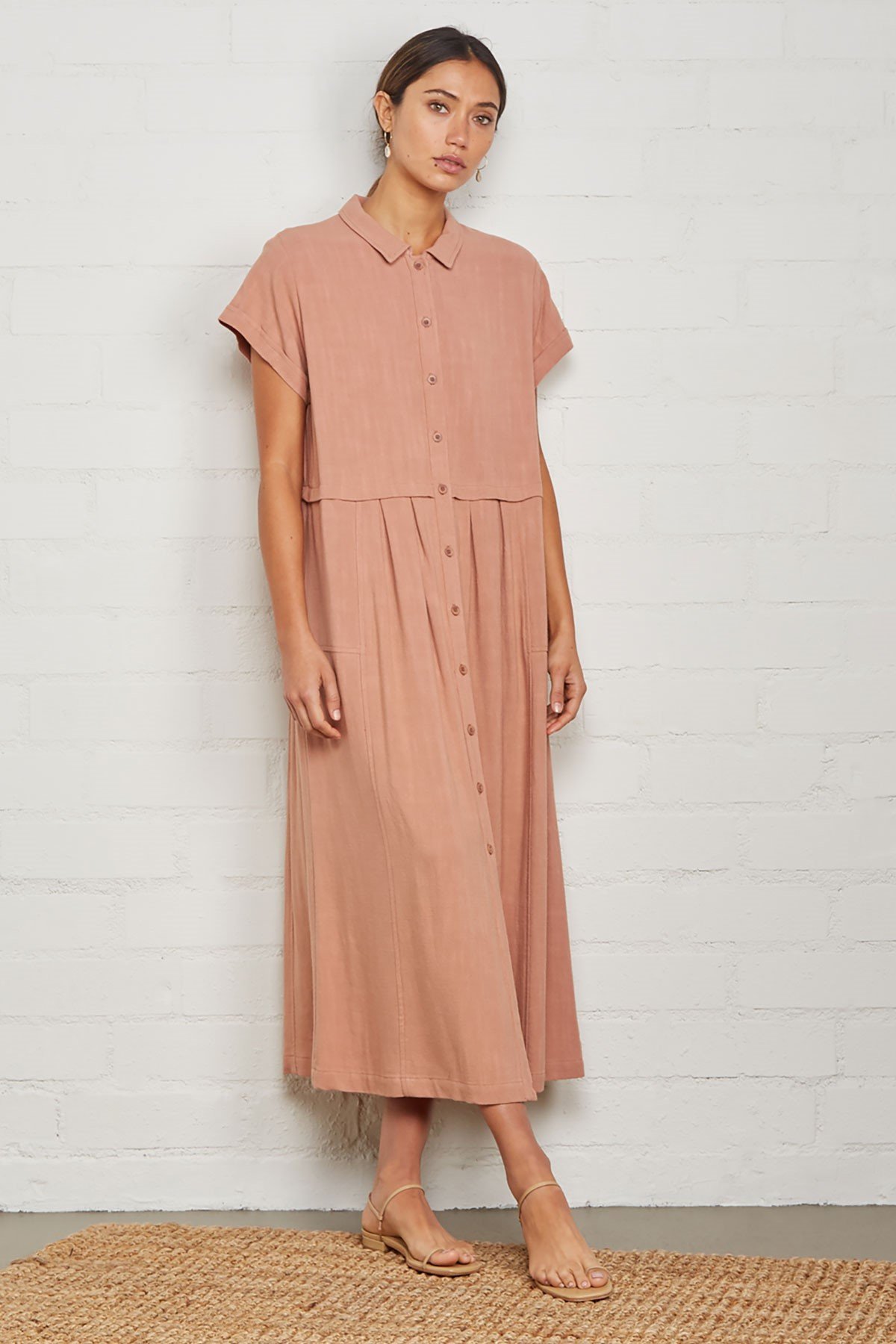 knee length dresses for ladies Andi Puff Mini Dress in Rosewater stripe main image 1