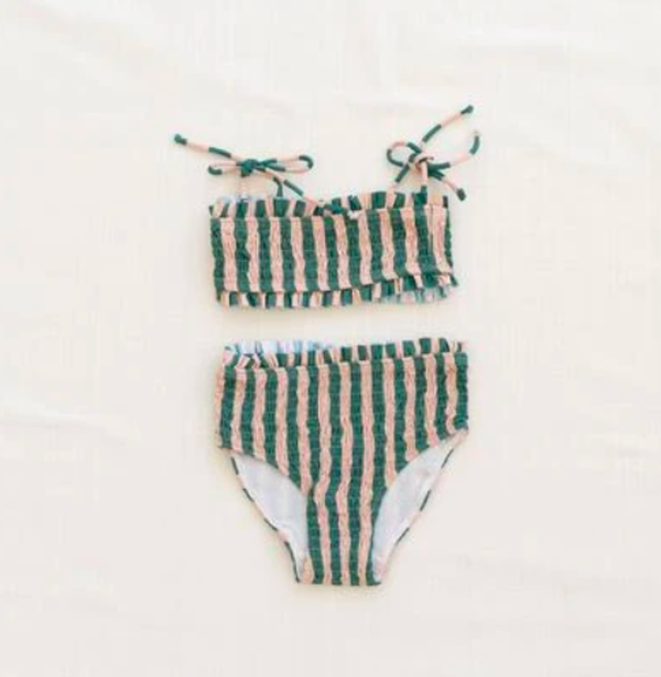 Kids Fin & Vince Smocked Bikini - Watermelon Stripe Kids Fin & Vince Smocked Bikini - Watermelon Stripe