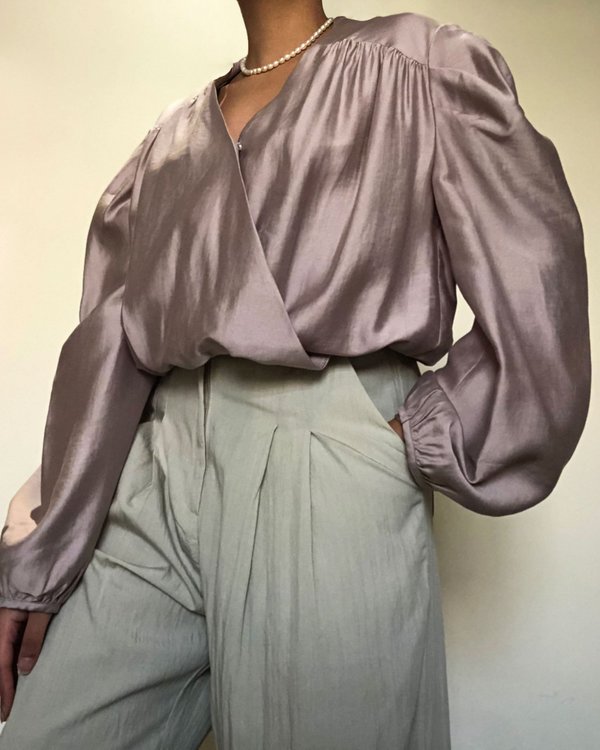 W A N T S Puff Sleeves Cropped Blouse - Lavender W A N T S Puff Sleeves Cropped Blouse - Lavender