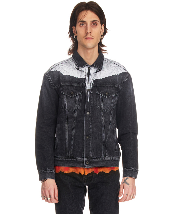 Marcelo Burlon Wings Print Denim Jacket black on Garmentory