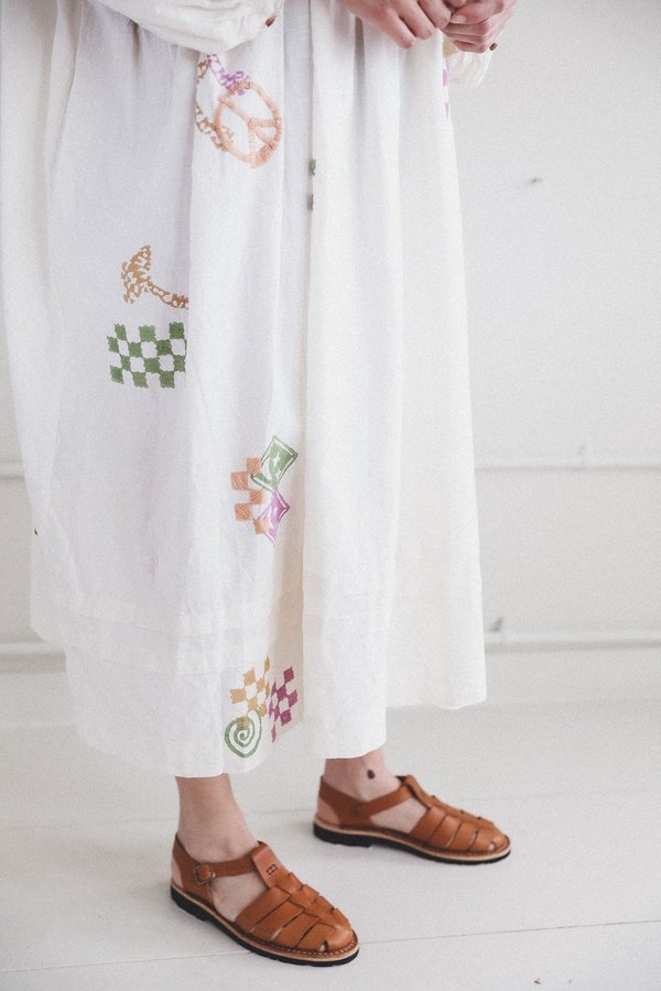 STORY mfg. MON DRESS - ECRU SPIRAL TRIP | Garmentory