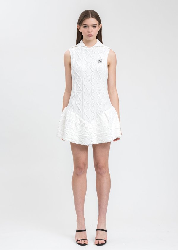 we11done Drop Waist Bubble Mini Cable Dress - white | Garmentory