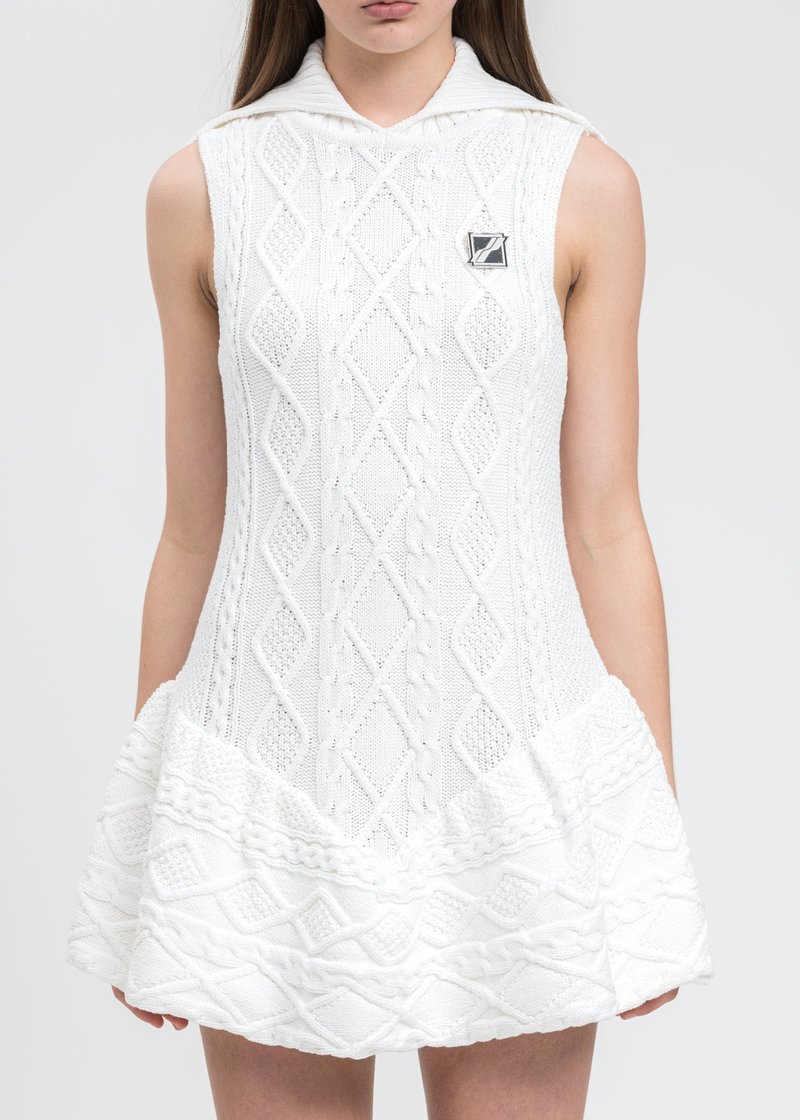 we11done Drop Waist Bubble Mini Cable Dress - white