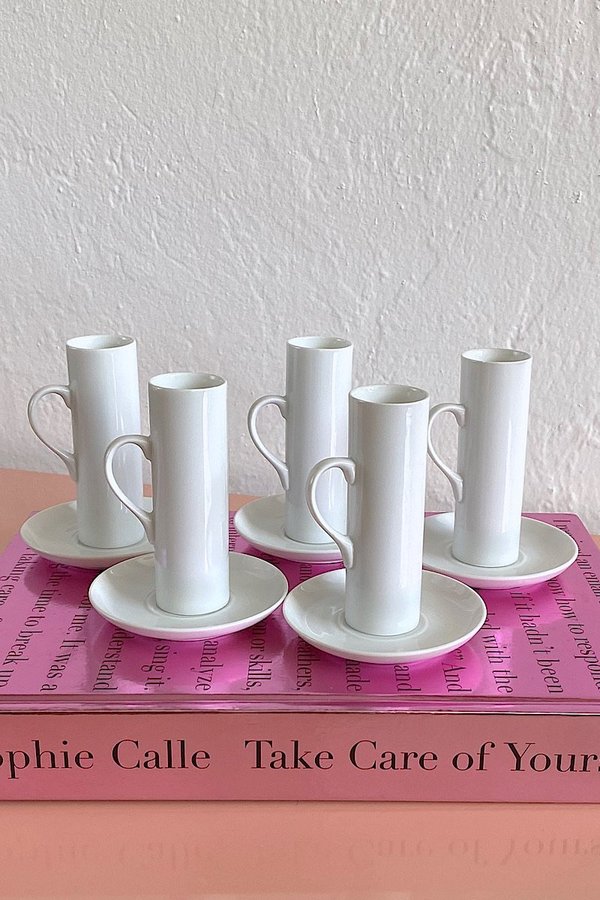 Casa Cuadra Vintage Minimalist Porcelain Espresso Cups & Saucers - White Casa Cuadra Vintage Minimalist Porcelain Espresso Cups & Saucers - White