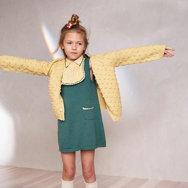 misha and puff vintage yello スケポン 2-3y Popcorn Knit Buttoned Cardigan, Marigold - Misha & Puff