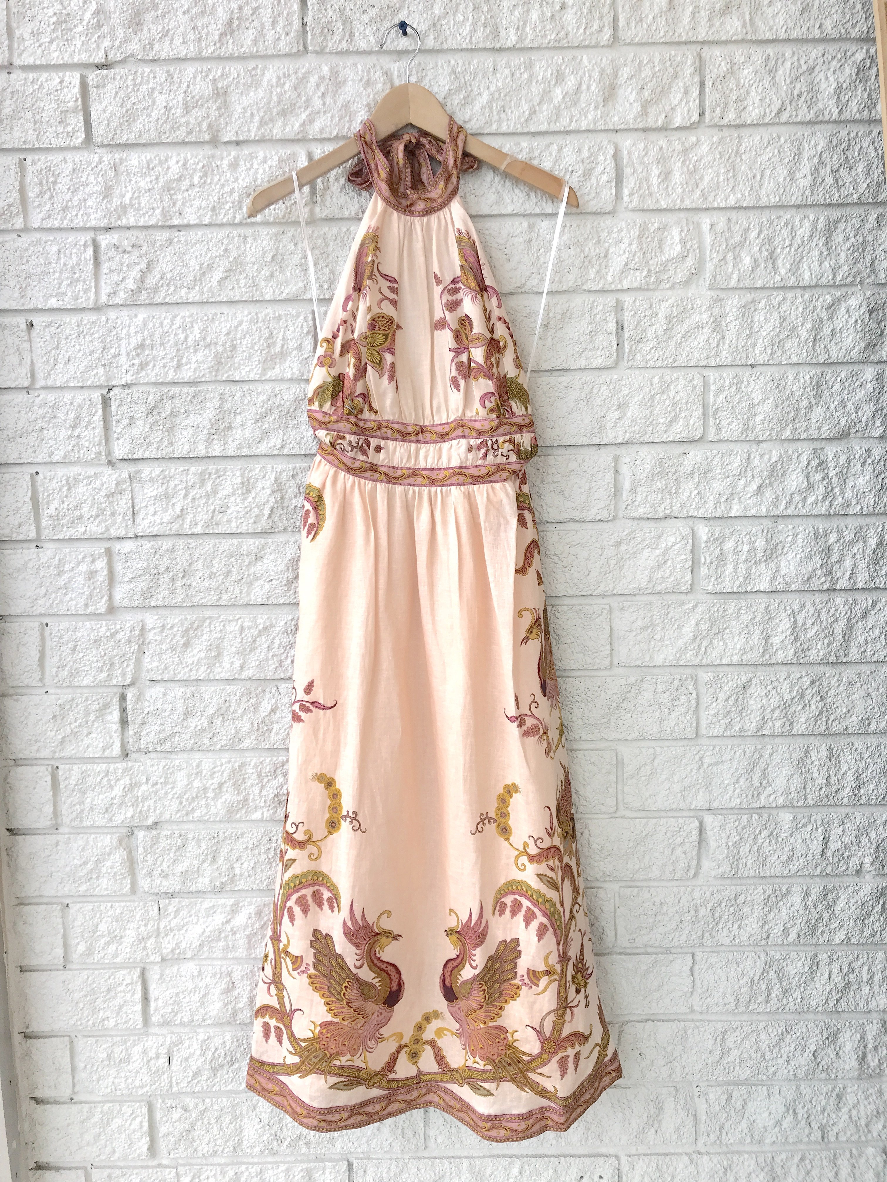 Zimmermann CASSIA HALTER BOW MIDI DRESS - CREAM BIRD FLORAL