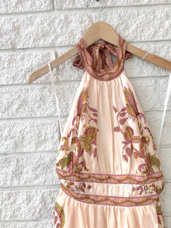 knee length dresses for ladies Zimmermann Cassia Tie-Strap Maxi Dress Light Pink Floral Print Cotton –  Celebrity Owned main image 1