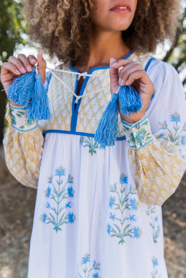 SZ Blockprints Jodhpur Dress - Cornflower Blue/Sand Lily