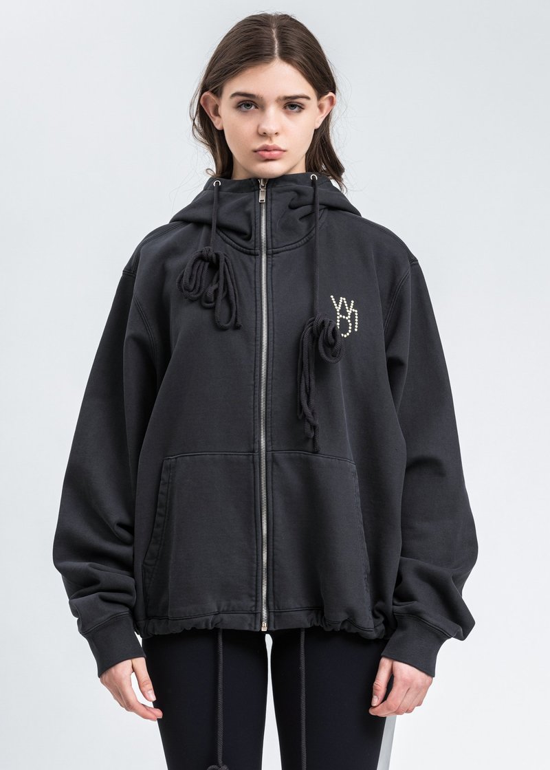 【WE11DONE】 Pierced Zip-Up Hoodie Charcoal Black Pierced Zip-Up Hoodie by We11done on Sale