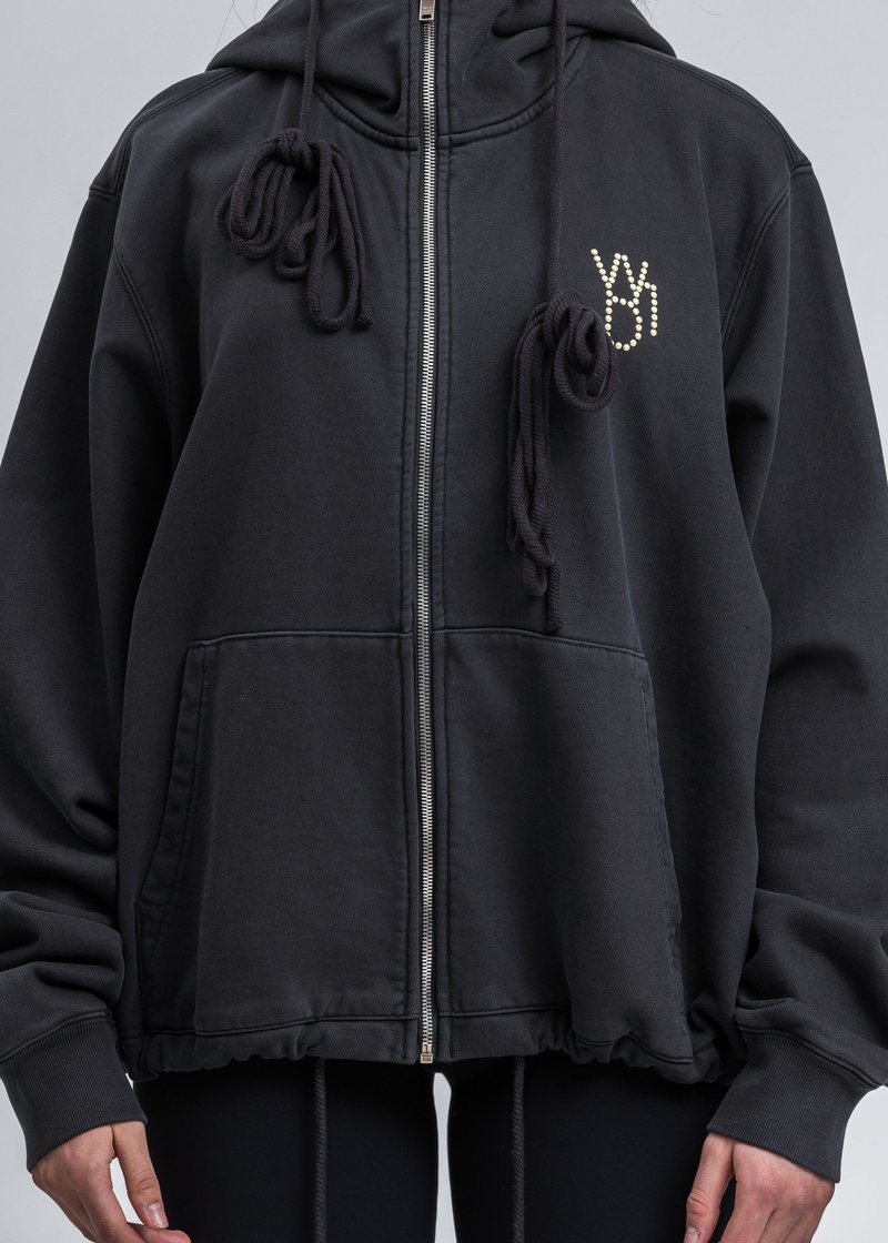 we11done Pearl Logo Zip-Up Hoodie - Charcoal | Garmentory