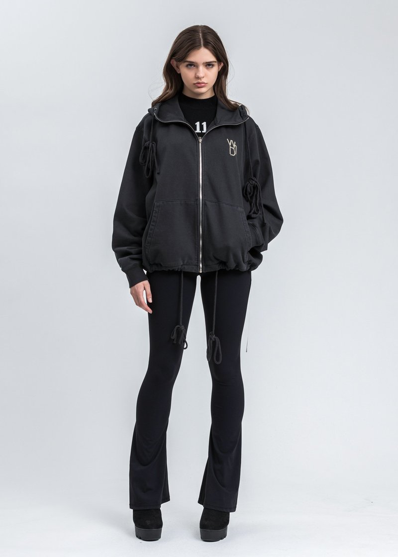 【WE11DONE】 Pierced Zip-Up Hoodie Charcoal Black Pierced Zip-Up Hoodie by We11done on Sale