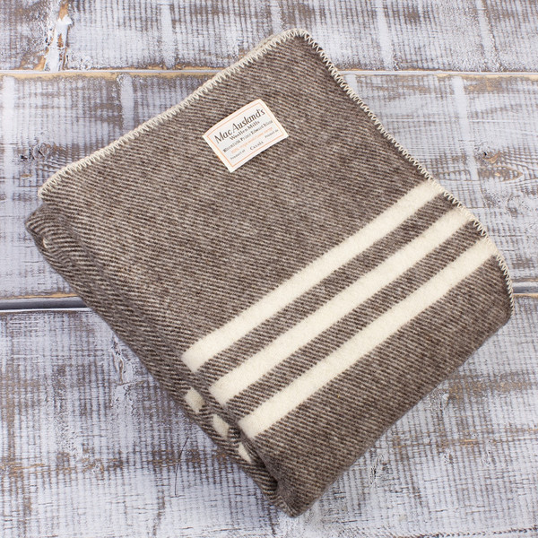 MacAusland's Woolen Mills Lap Blanket Brown Tweed w/ Natural Stripes