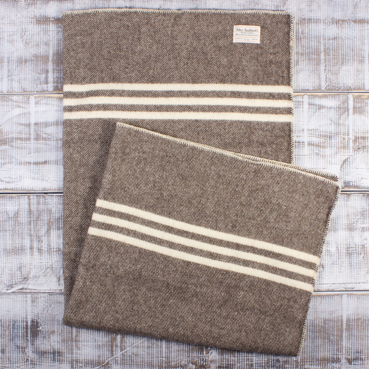 MacAusland's Woolen Mills Lap Blanket Brown Tweed w/ Natural Stripes