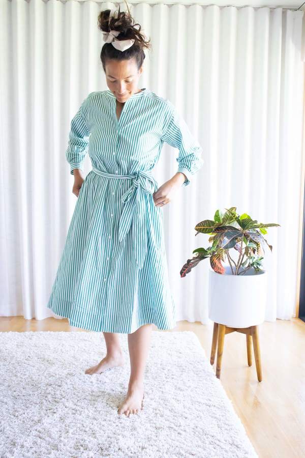 green and white striped shirt dress Stripe Me Happy Pleated Mini Dress L / green main image 1