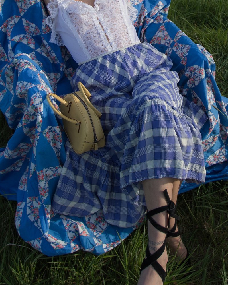 Vintage Bias Cut Plaid Skirt blue Garmentory