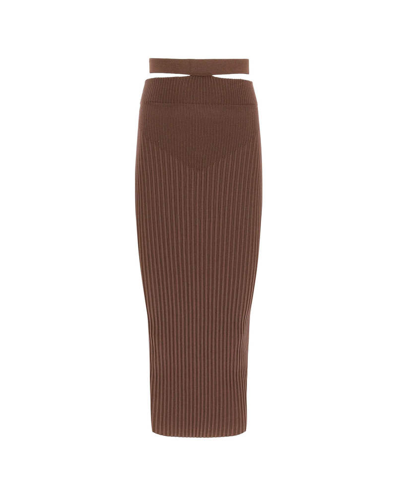 スカート ANDREA ADAMO SKIRT (ADFW21SK06031477 0477) Andrea Adamo Ribbed Midi Skirt - Brown | Garmentory