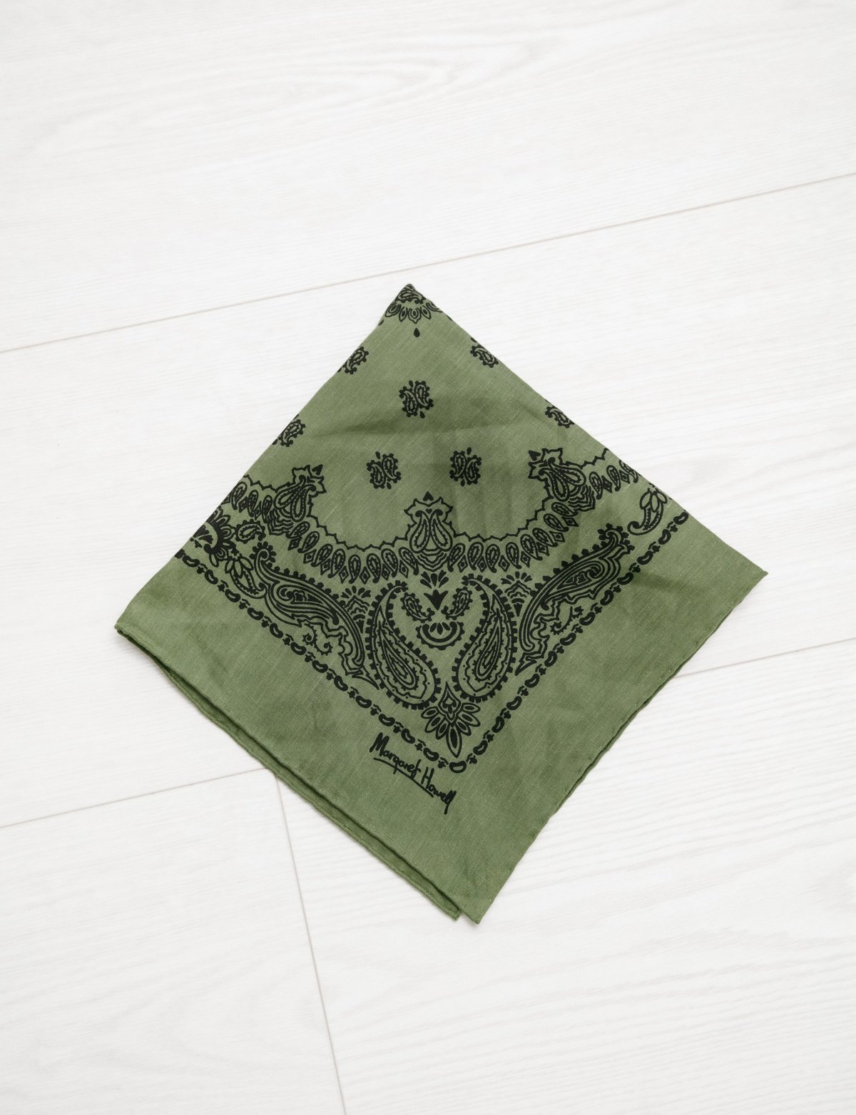 Margaret Howell Paisley Print Scarf in Linen Voile - Fern Black