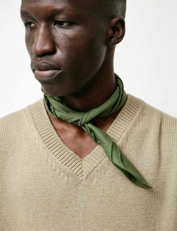 Margaret Howell Paisley Print Scarf in Linen Voile - Fern Black