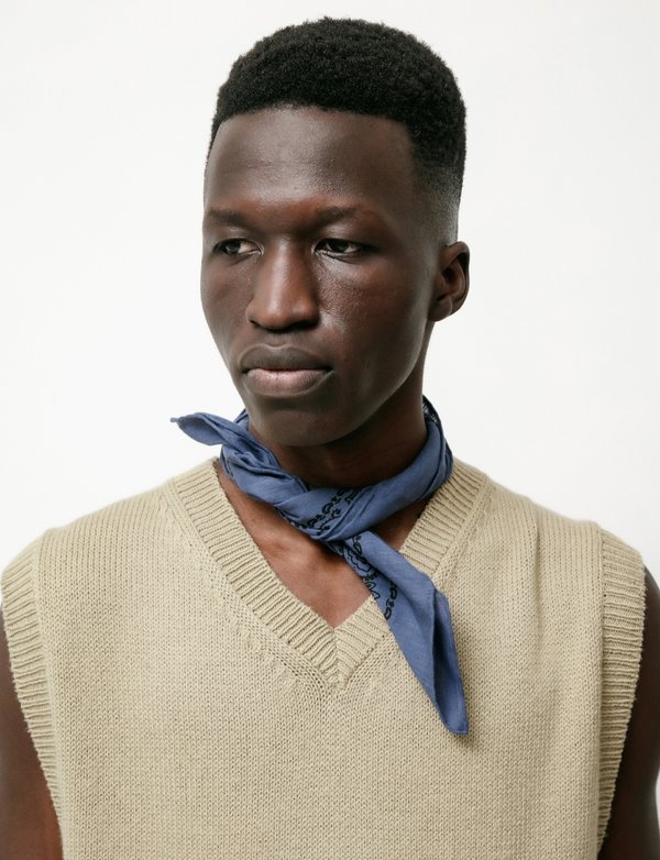 Margaret Howell Paisley Print Scarf in Linen Voile - Pacific Black